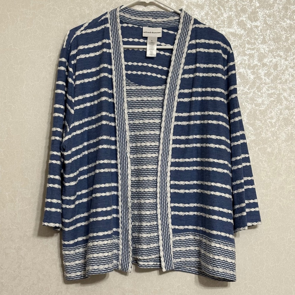 Alfred Dunner Textured Stripe Layered‎ Look Cardigan & Tank Blue White XL